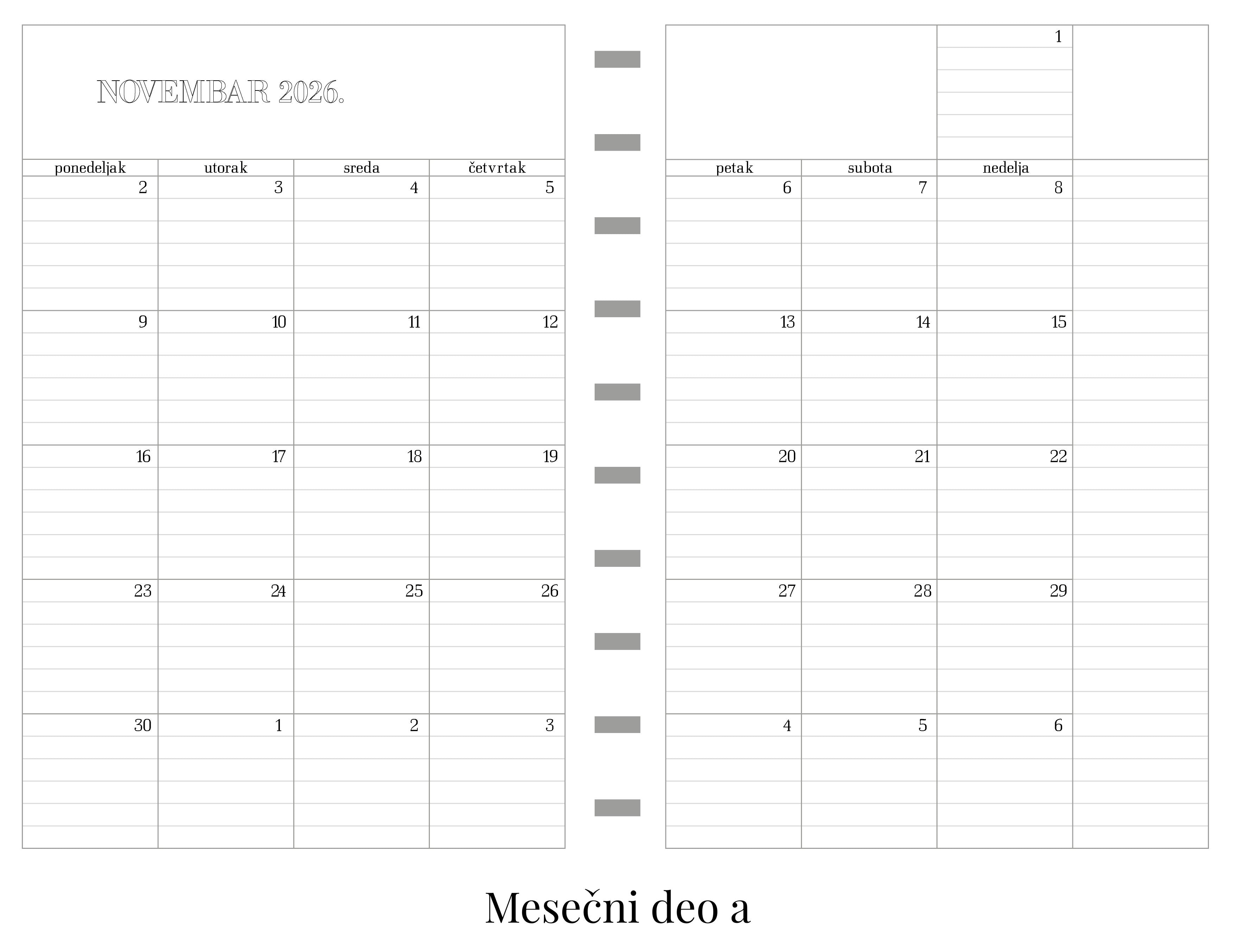 Standardni planer sa delom za beleške (A5)