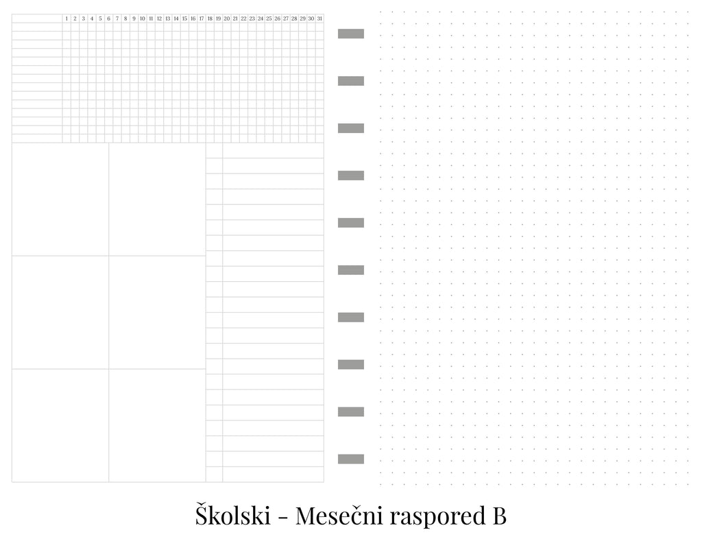 Školski planer bez dela za beleške (A5)