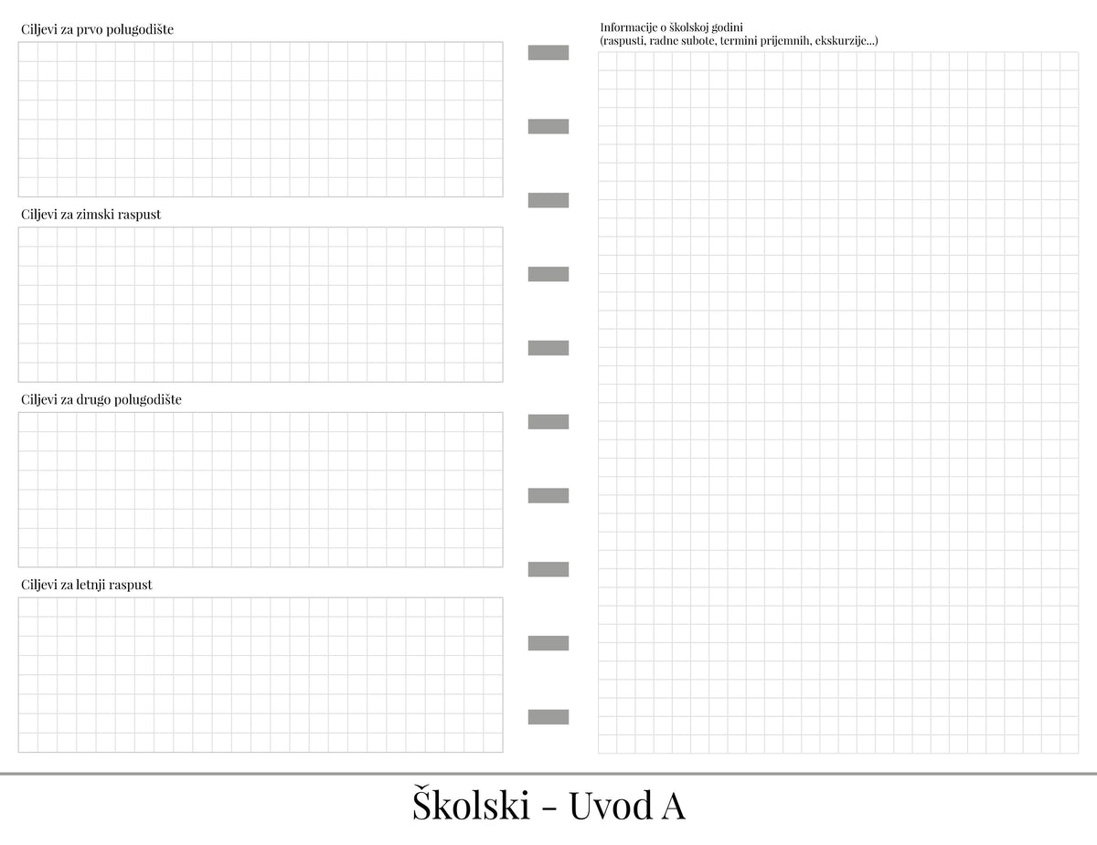 Školski planer bez dela za beleške (A5)