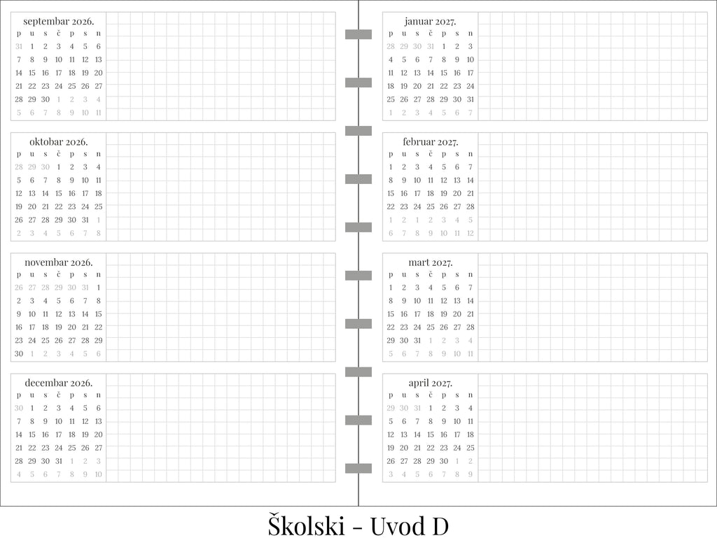 Školski planer bez dela za beleške (A5)