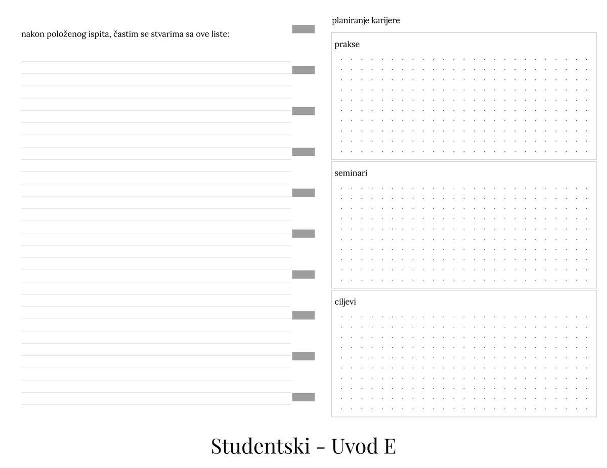 Studentski planer bez dela za beleške (A5)